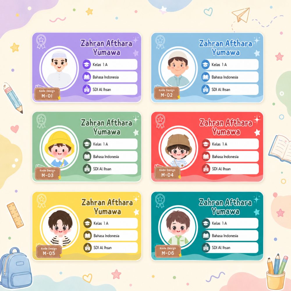 Stiker Nama Dan Pelajaran Custom  01