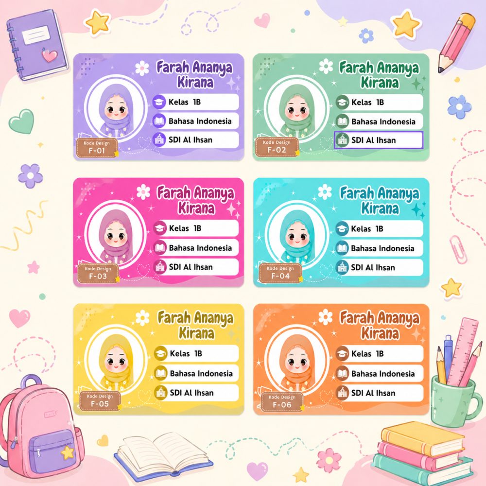 Stiker Nama Dan Pelajaran Custom  02